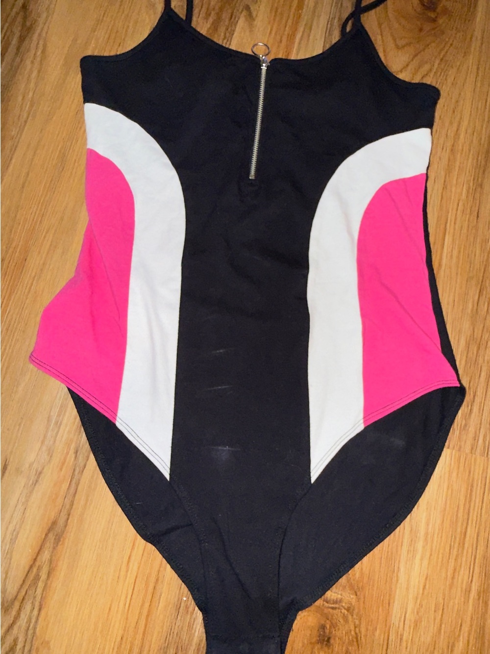 flirtitude Black One-Piece Swimsuit with Pink & White Panels